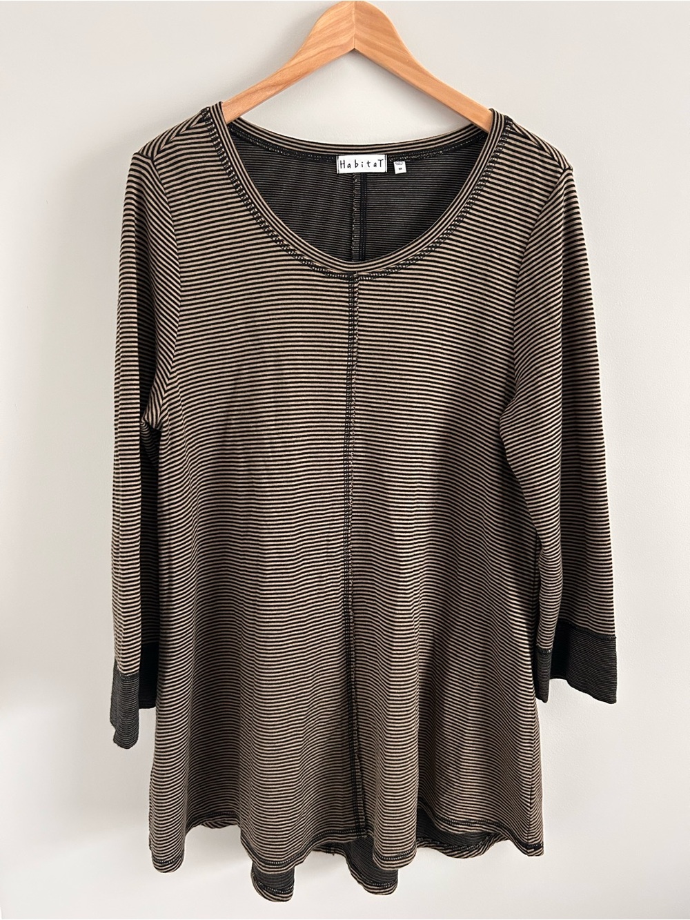 Habitat Striped Swing Tunic Top, Size Medium, Brown Black Scoop Neck